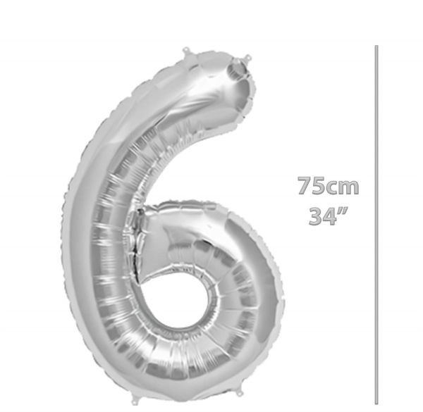 Folyo Rakam 6 Gümüş Balon 34 İnç