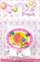 Yuvarlak Üstü Yazılı 6 Yaş Pembe Mum